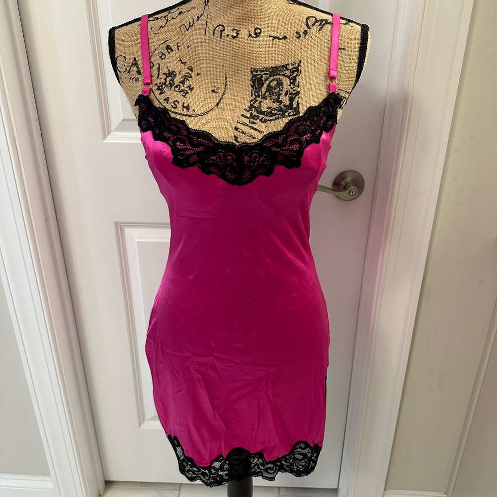 Victoria's Secret Fuchsia Chemise with Black Lace